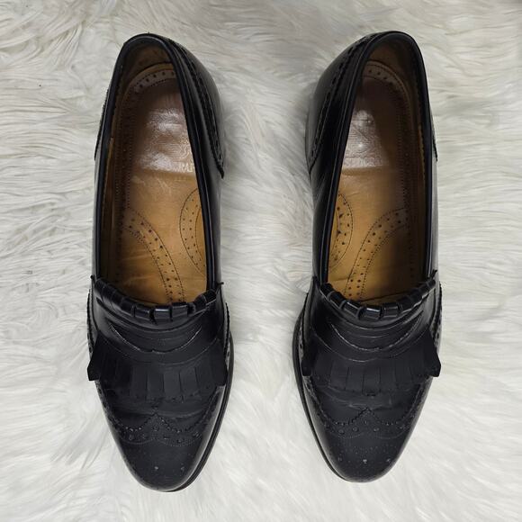 JOHNSTON & MURPHY Aristocraft Kiltie Dress Shoe Loafers 9.5 Black Wingtip Brogue - Picture 6 of 11